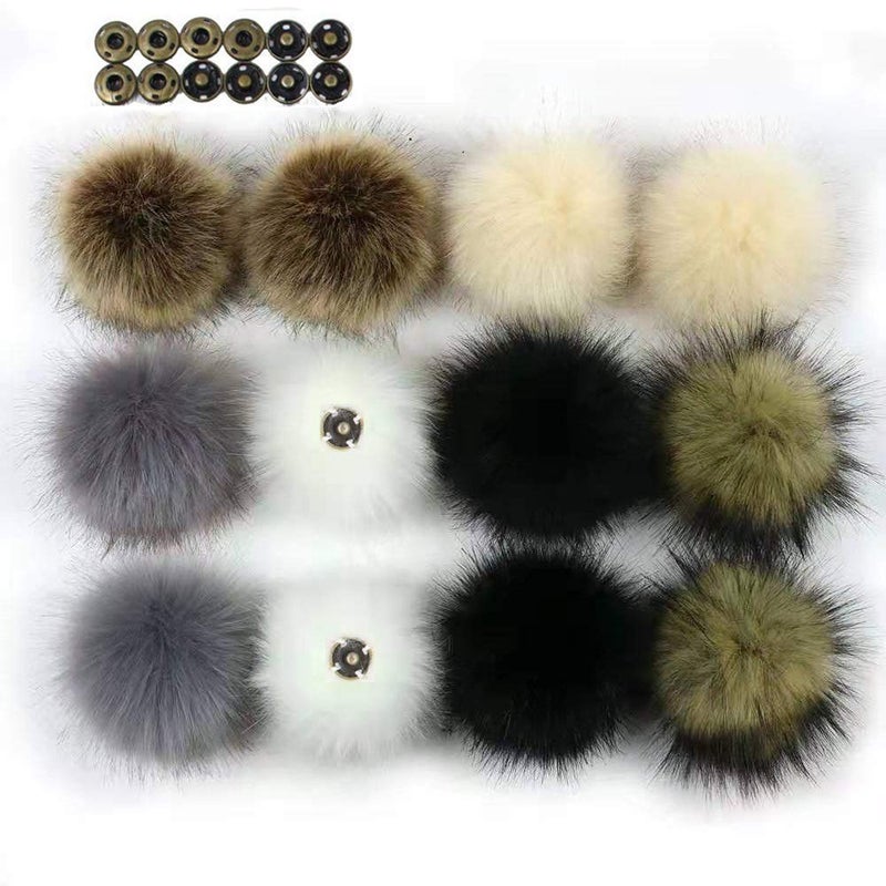 3D-Star 12Pcs DIY Faux Fur Snap Pompoms Ball Mixed Color Fluffy Pompom with Press Button Removable for Knitting Hats Scarves Shoes Bag Charms Accessories - Image 1
